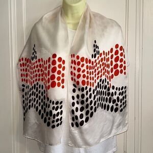 Vintage orange & black spotted mid century white polyester long scarf‎